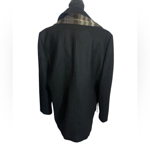 NWT LIZ CLAIBORNE MENS BLACK WOOL BLEND W/ PLAID SCARF ATTACHED PEACOAT SIZE M - Picture 11 of 12